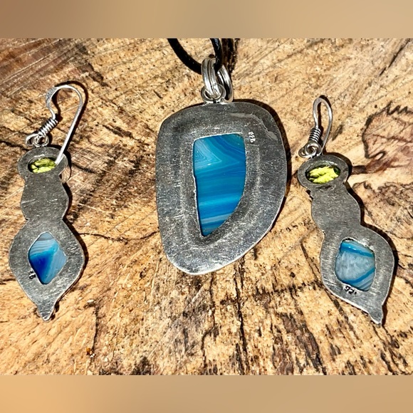 Blue Botswana Agate Pendant & Earrings - Picture 6 of 8